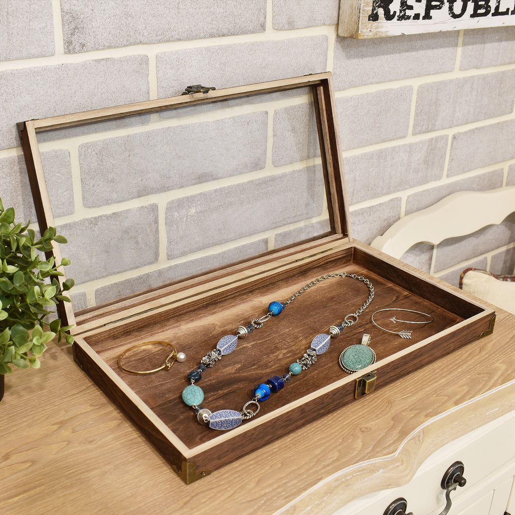 Ikee Design® Wooden Color Glass Top Jewelry Display Case