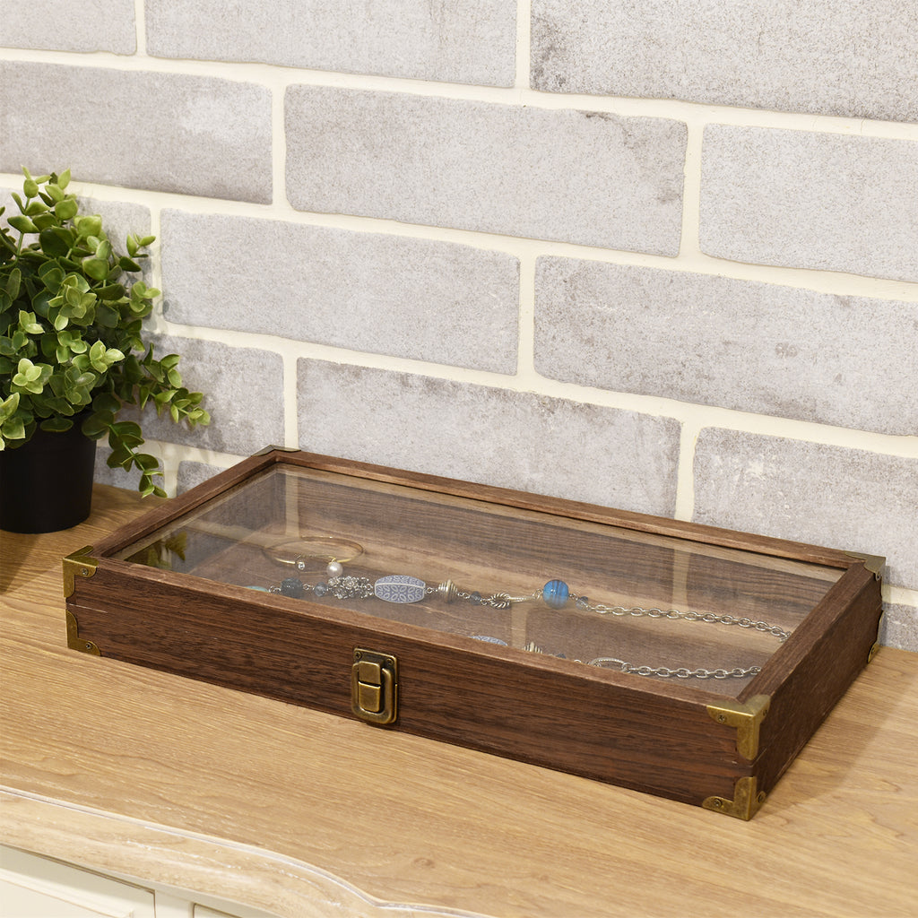Ikee Design® Wooden Color Glass Top Jewelry Display Case