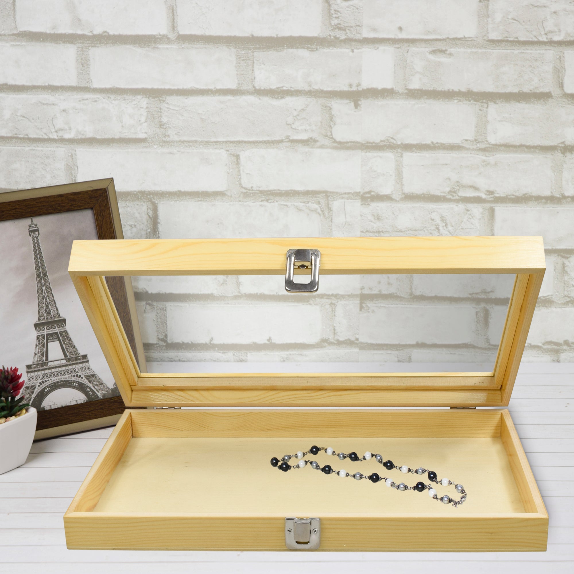 Ikee Design® Antique Wood Storage Jewelry display Case with Tempered Glass View Top