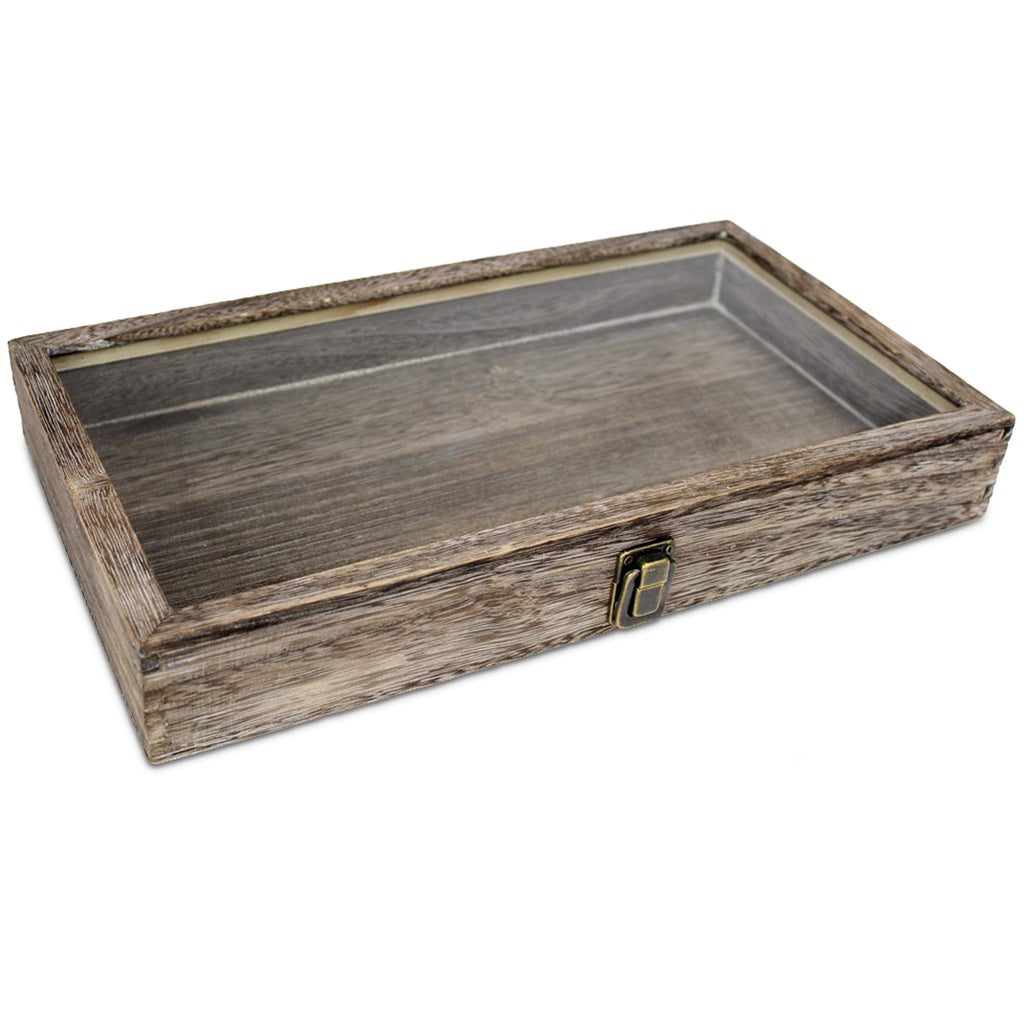 Ikee Design® Antique Wood Storage Case with Tempered Glass View Top