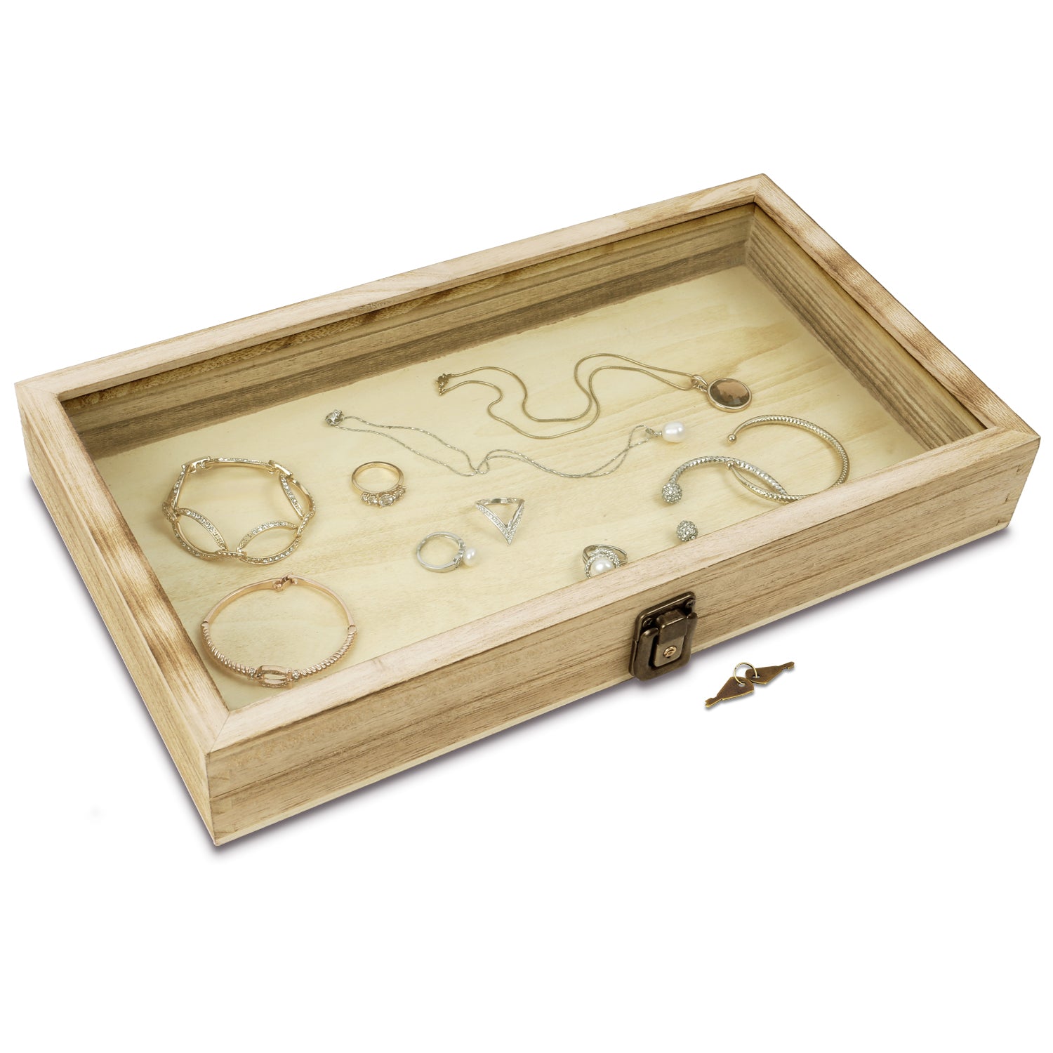 Ikee Design® Antique Wood Storage Jewelry display Case with Tempered Glass View Top