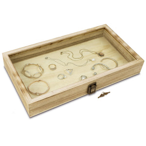 Ikee Design® Antique Wood Storage Jewelry display Case with Tempered Glass View Top