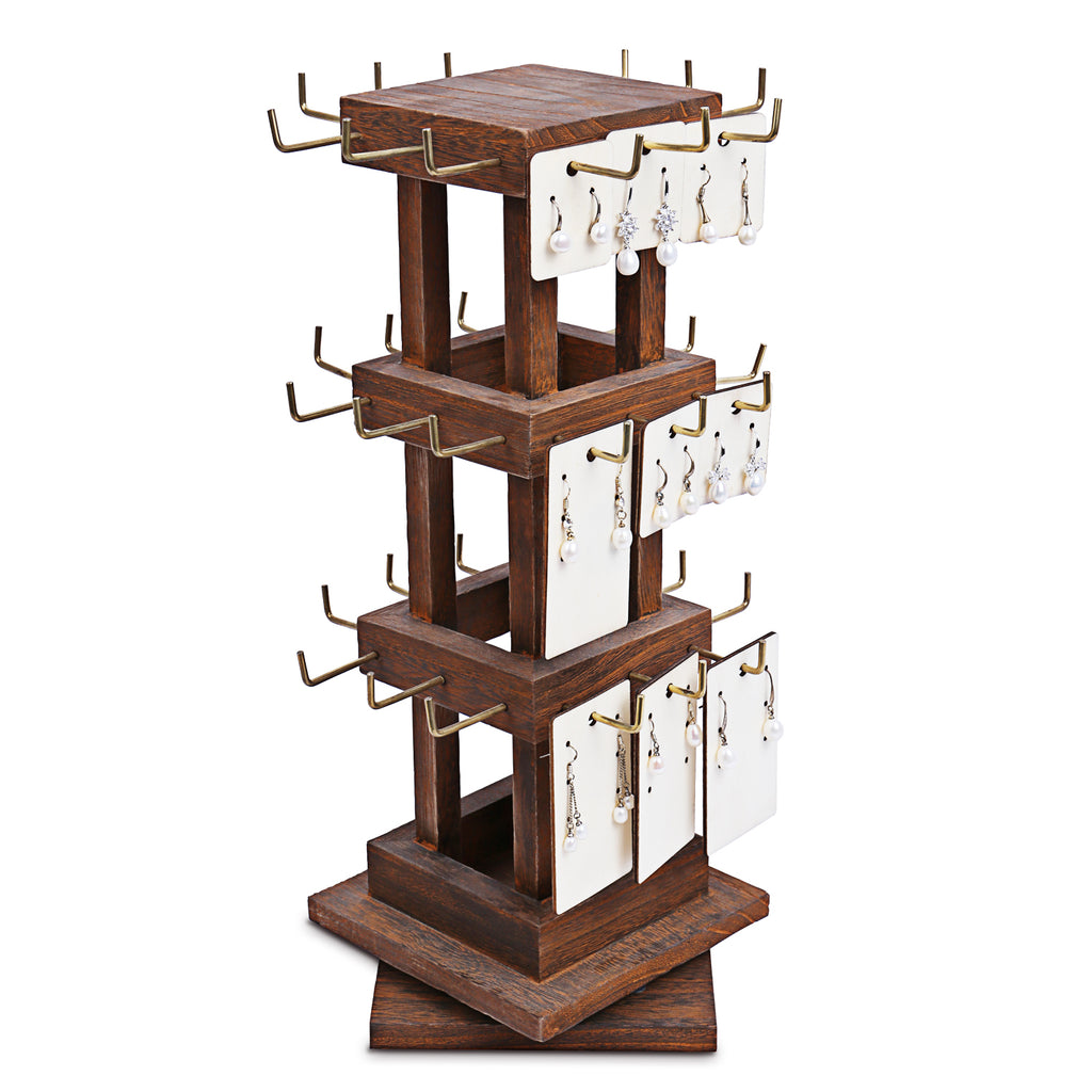 Ikee Design® Natural Wood Rotating Jewelry Earring Storage Display