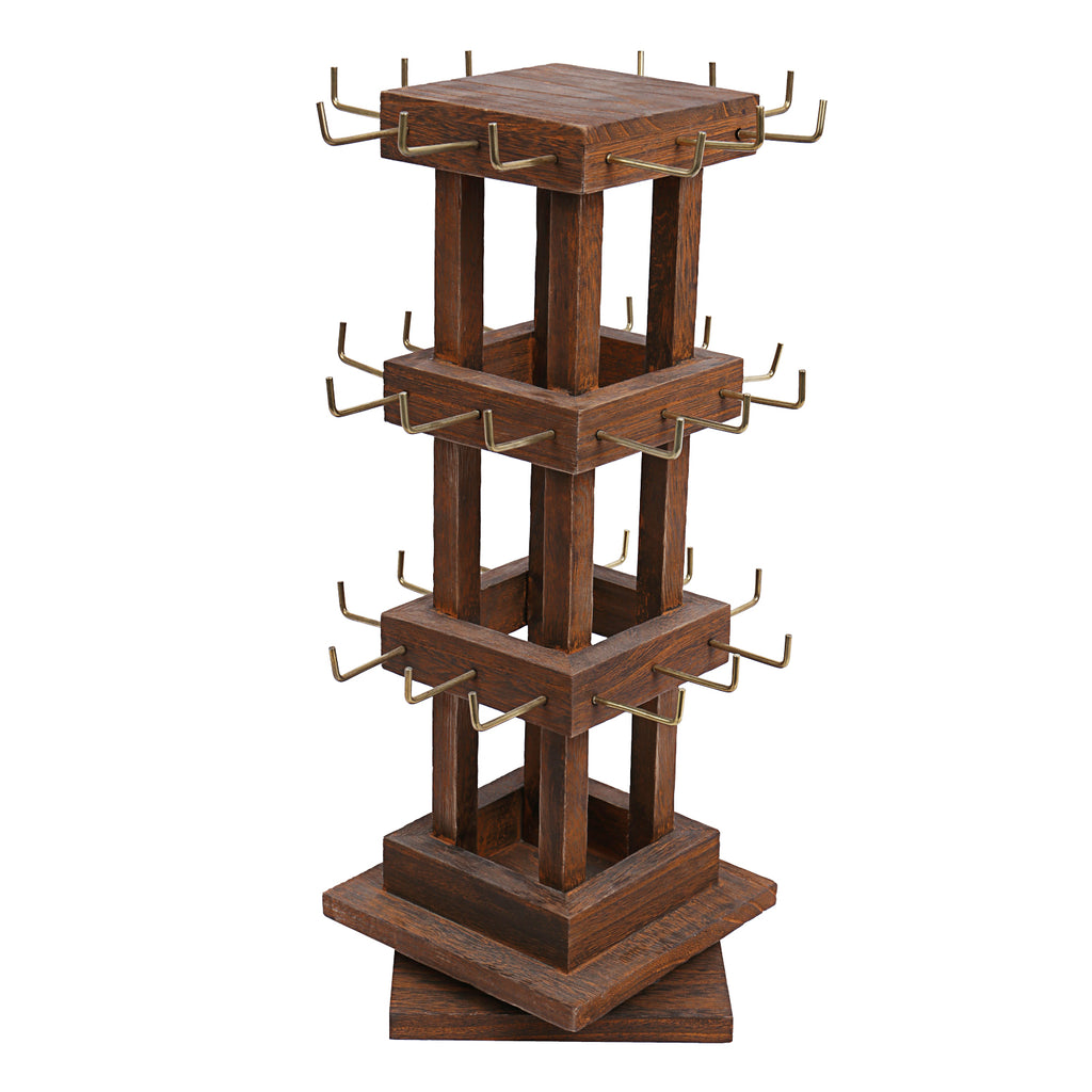 Ikee Design® Natural Wood Rotating 36 Hooks Jewelry Tower