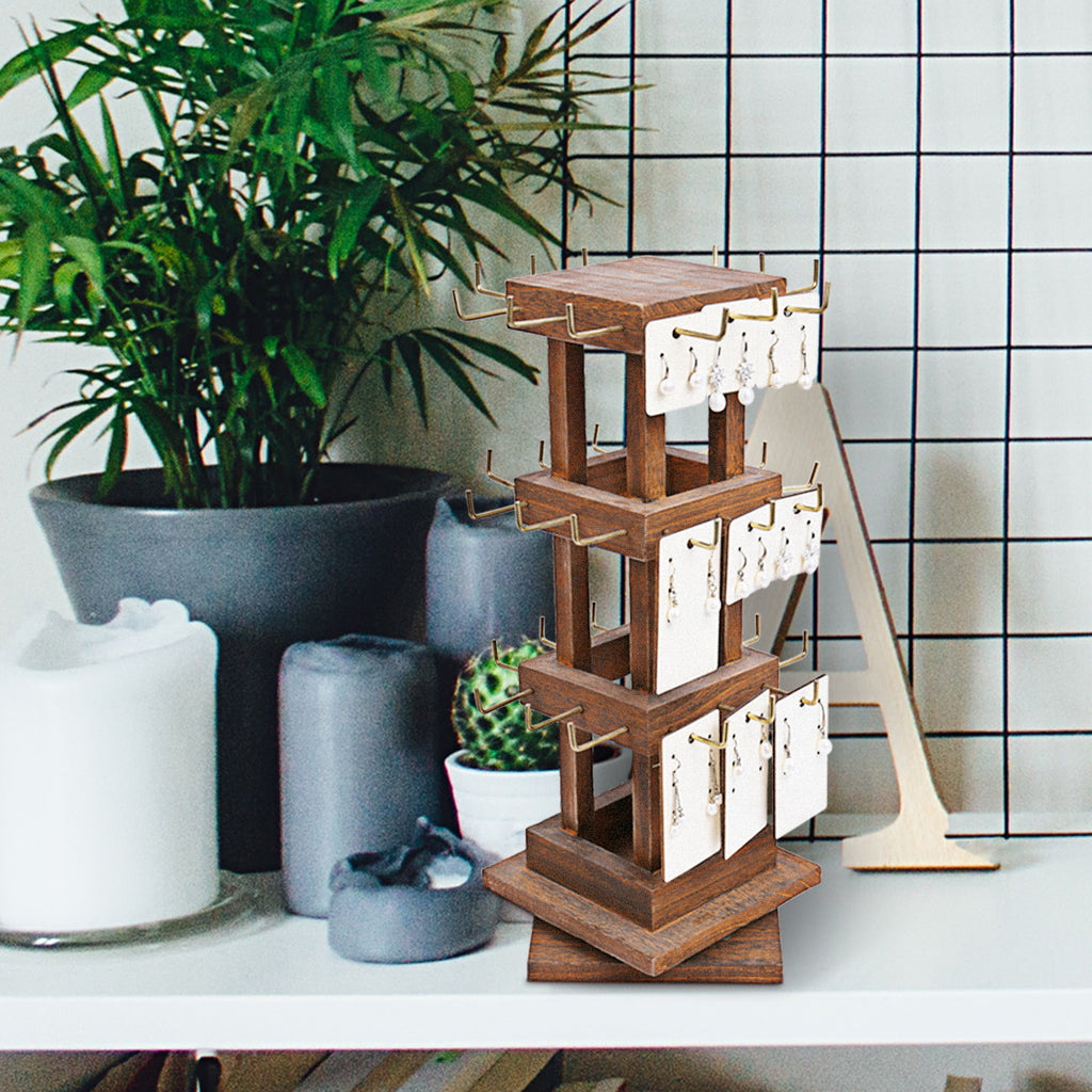 Ikee Design® Natural Wood Rotating 36 Hooks Jewelry Tower