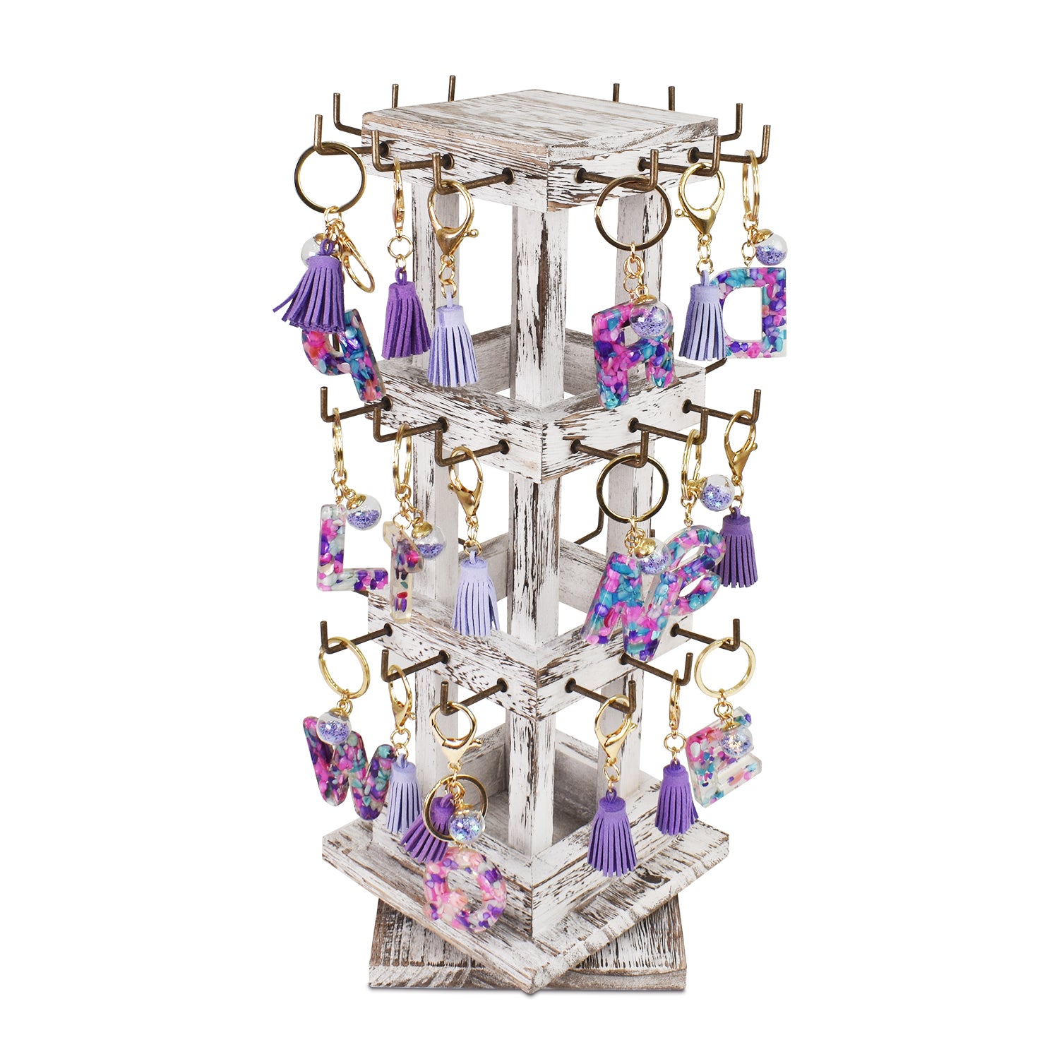 Ikee Design Wood Rotating Jewelry Display Tower With 42 Removabl  Hooks,Spinning Earring Card Storage Display Stand for Store, Showcase,  Tradeshow and