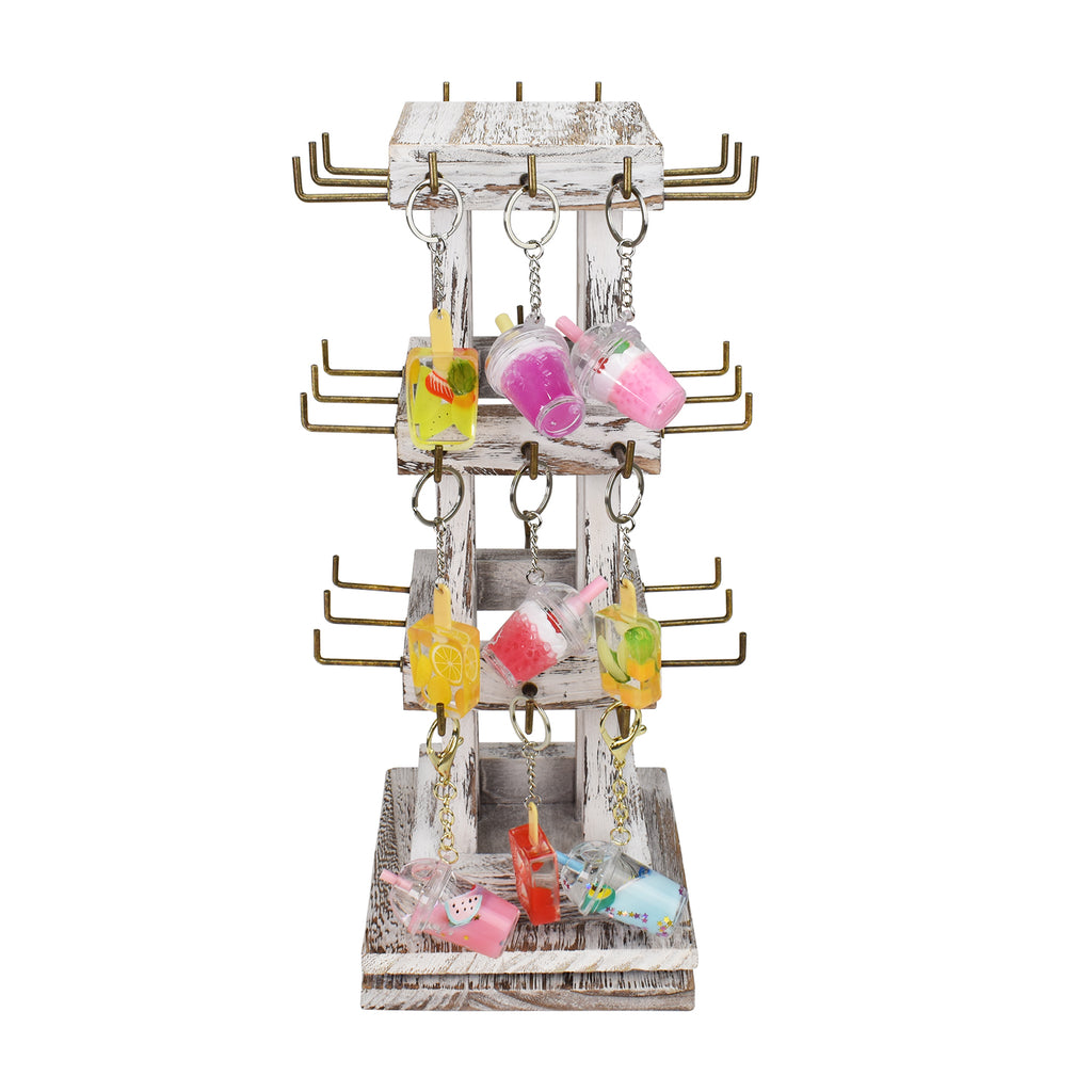 Ikee Design® Natural Wood Rotating 36 Hooks Jewelry Tower