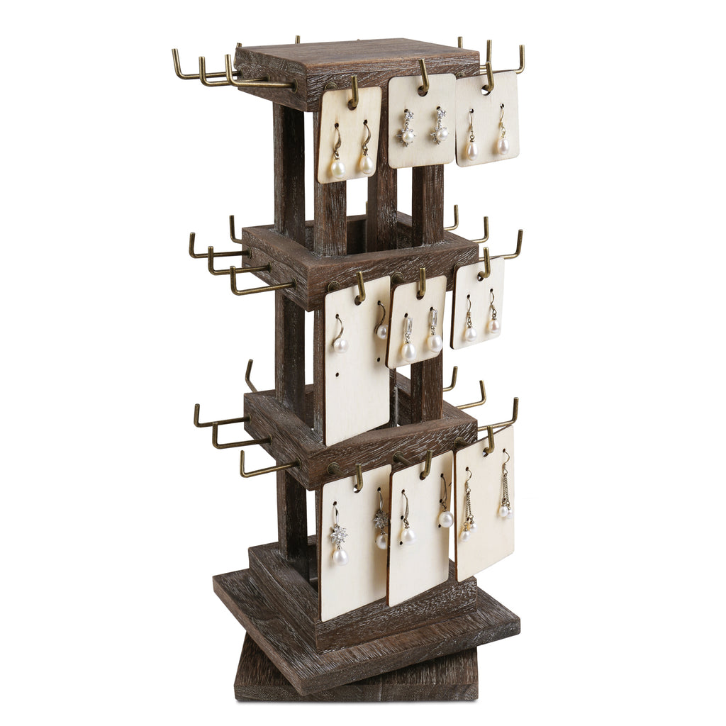 Ikee Design® Natural Wood Rotating 36 Hooks Jewelry Tower