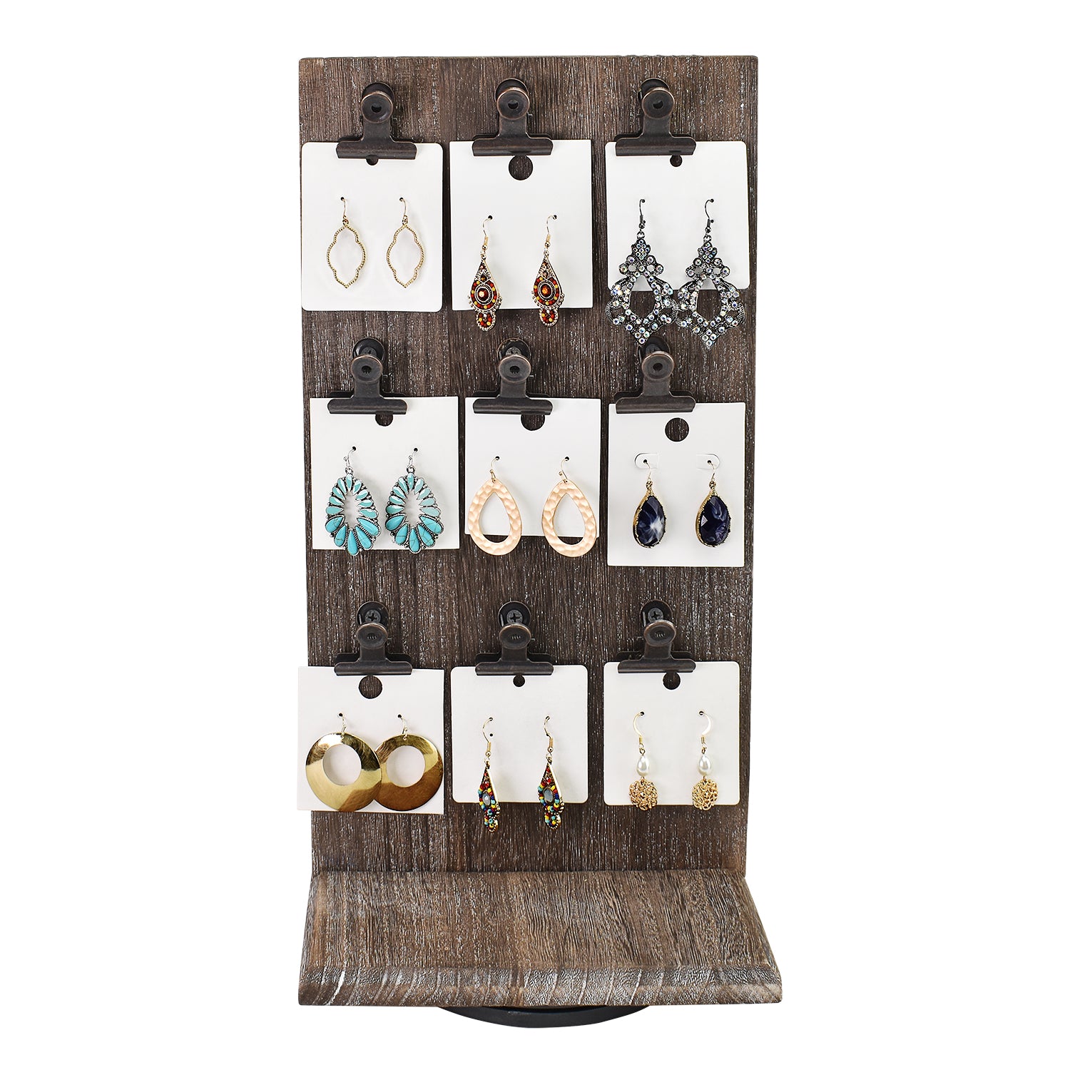 #WD5062 Wooden Rotating Two-Sided Jewelry Display Stand 32 Hooks