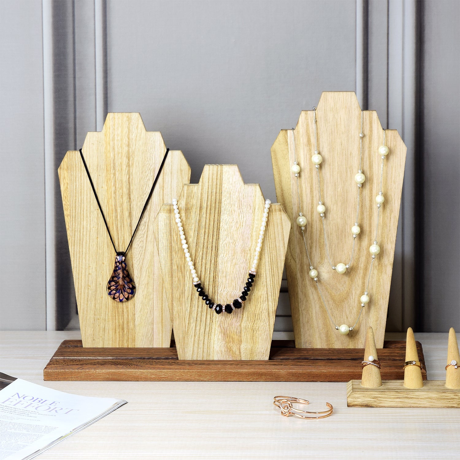 Amazon.com: Ikee Design Set of 2 Wood Necklace Jewelry Display Stand for 8  Necklaces, Necklace Display Holder, Wood Plank Necklace Display Stand,  Jewelry Necklace Organizer, Coffee Color : Clothing, Shoes & Jewelry